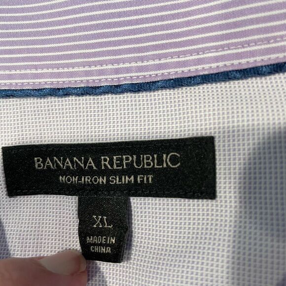 Banana Republic Men’s Slim Fit Poplin Button Up Non Iron Lavender Striped XL - Picture 4 of 12